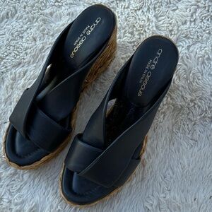 Andre Assous Navy Leather Espadrille Wedge Sandals Size 9  (39)